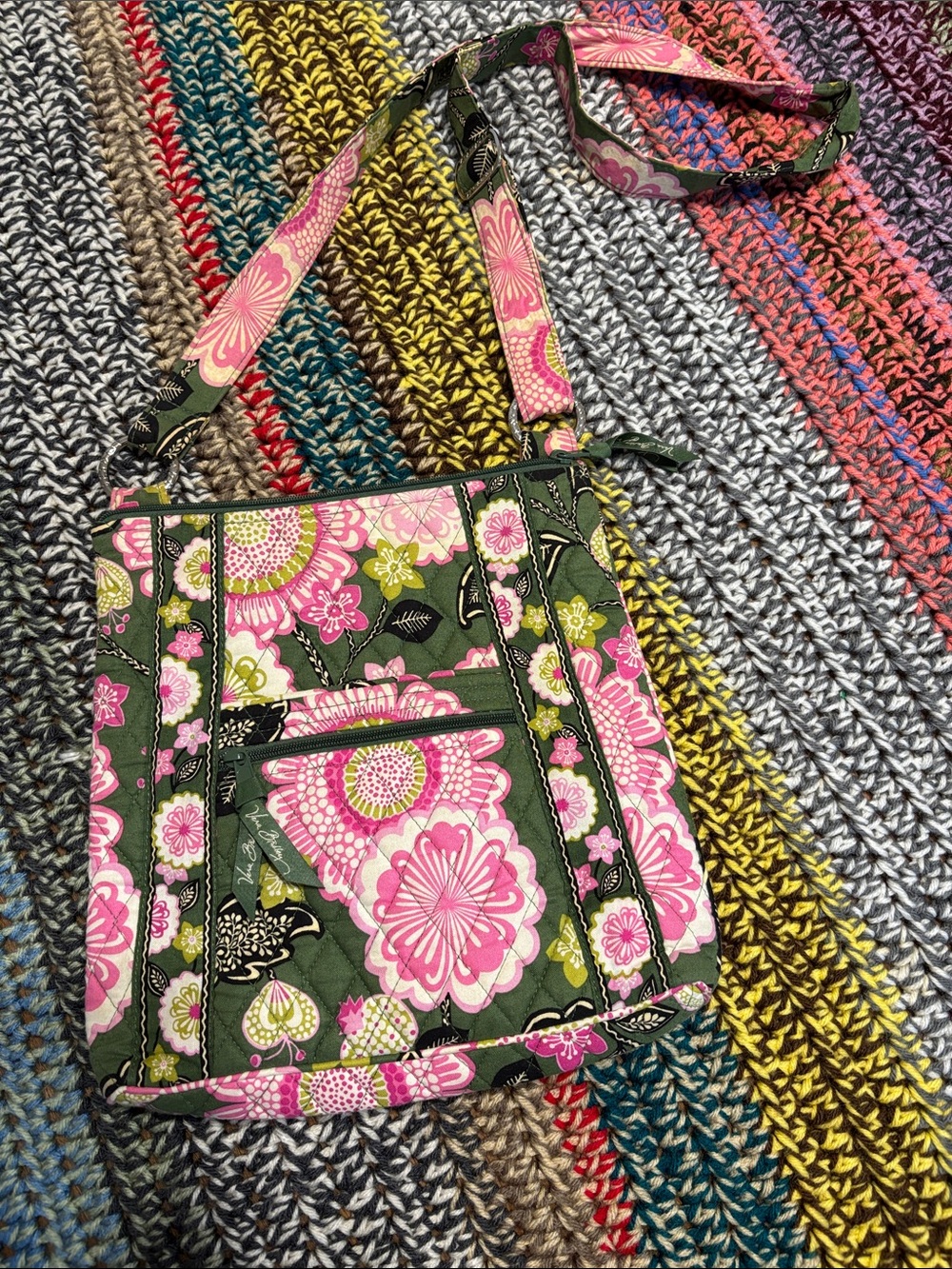 NWOT - Vera Bradley Olive Green & Pink Floral Quilted Crossbody